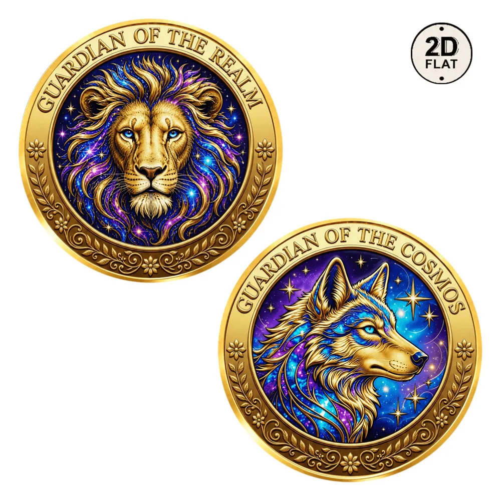 1pc Guardian of The Realm Lion Metal Collectible Coin 2D Print Guardian of The Cosmos Wolf Challenge Coin Fantasy Wildlife Gifts