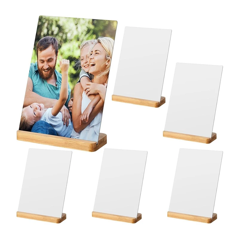 AT69 -6 Pack Sublimation Photo Frames Blanks 5 X 7 Inch Heat Transfer Metal Picture Frames With Wood Base DIY Photo Prints