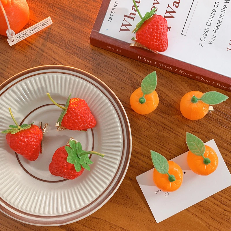 Fun Simulation Strawberry Orange Hair Clip Forehead Side Fringe With Broken Hair Duck Beak Headwear Three-dimensional