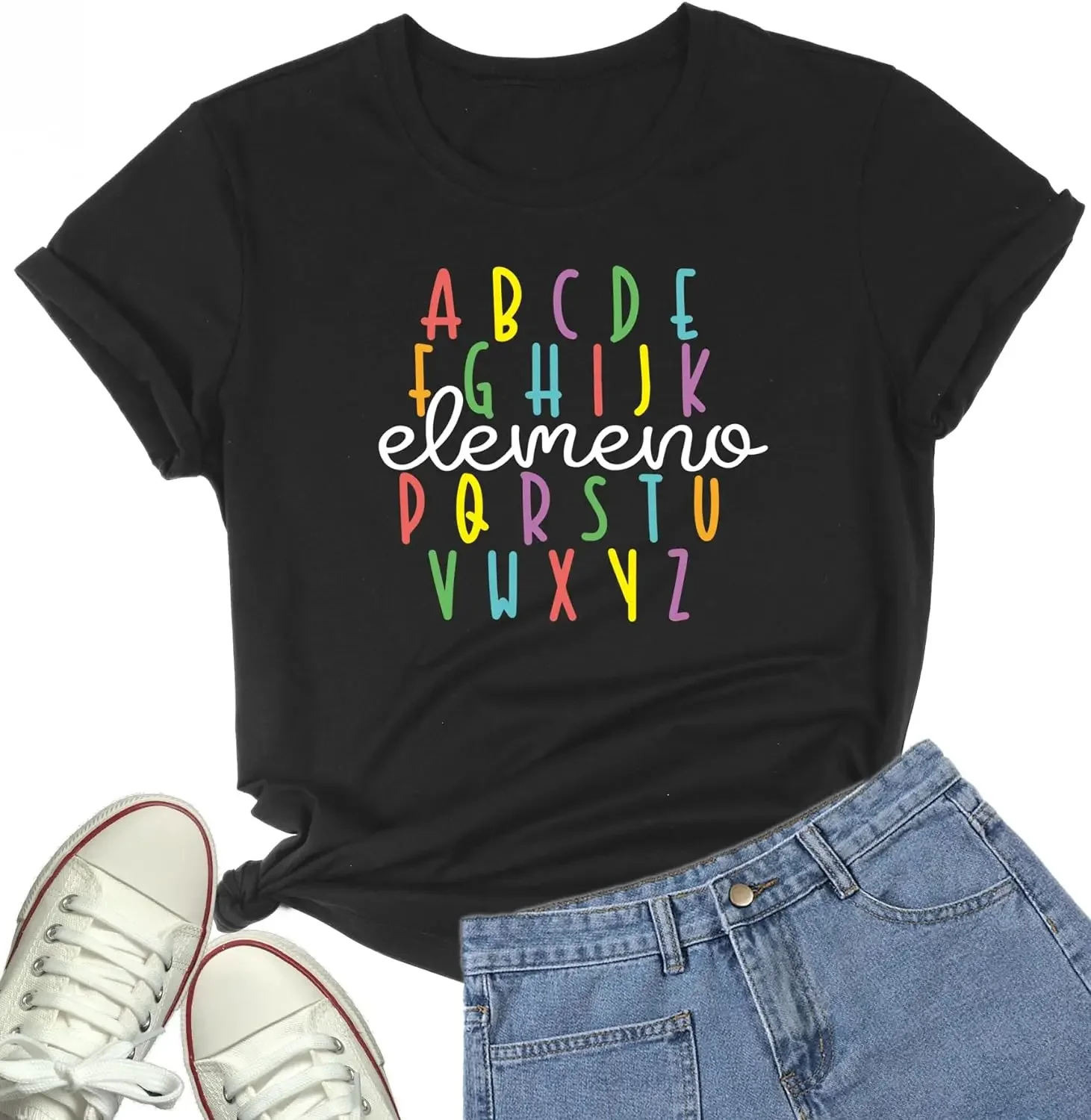 

Tops Teacher Shirt Short Sleeve DANVOUY Women Crewneck Alphabet Teaching Graphic Tee