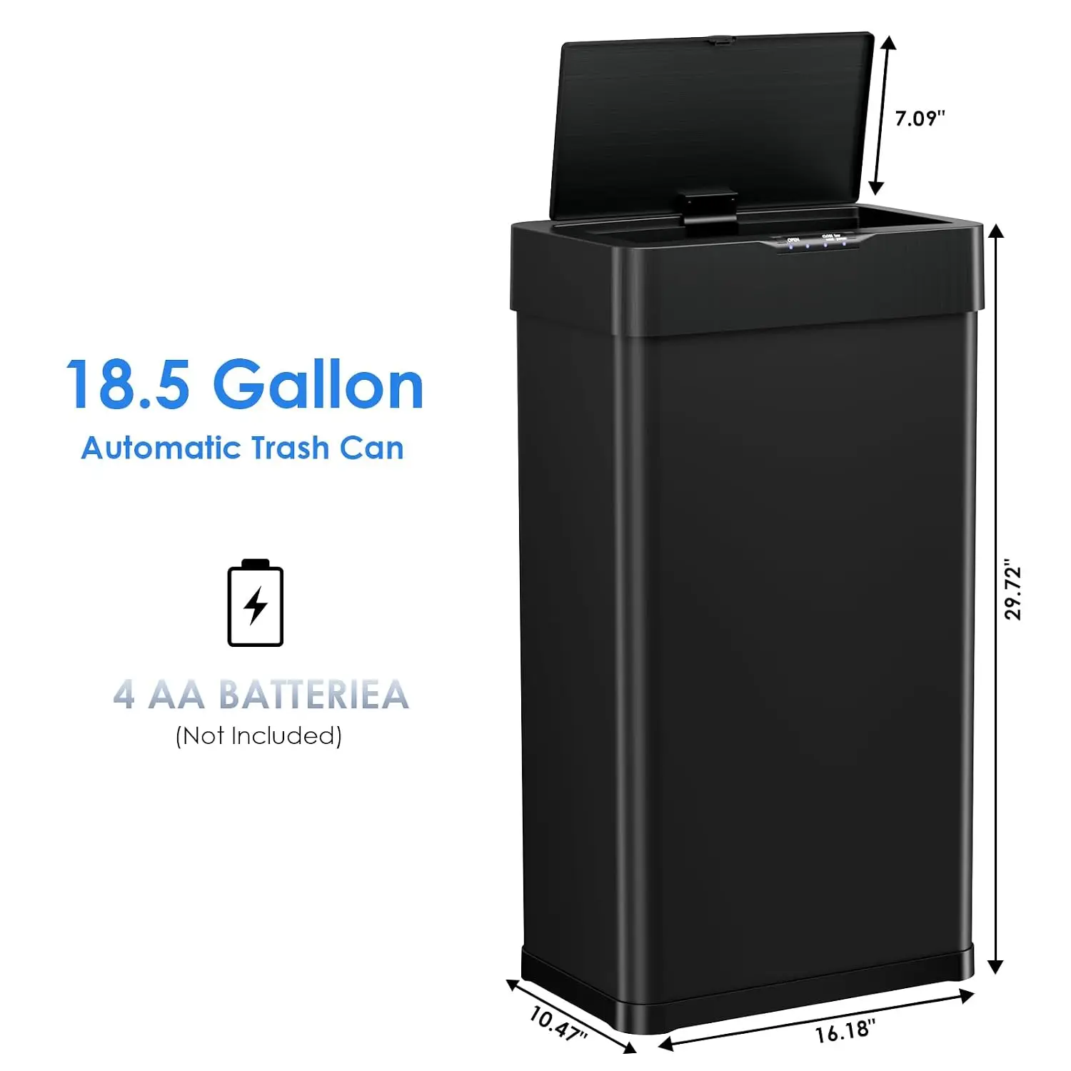 Touchless Sensor Trash Can with 5.9-Inch Motion Detection, 3-Minute Hold Open Button, Countdown Light, Quiet-Close Lid & Bag Fix Ring