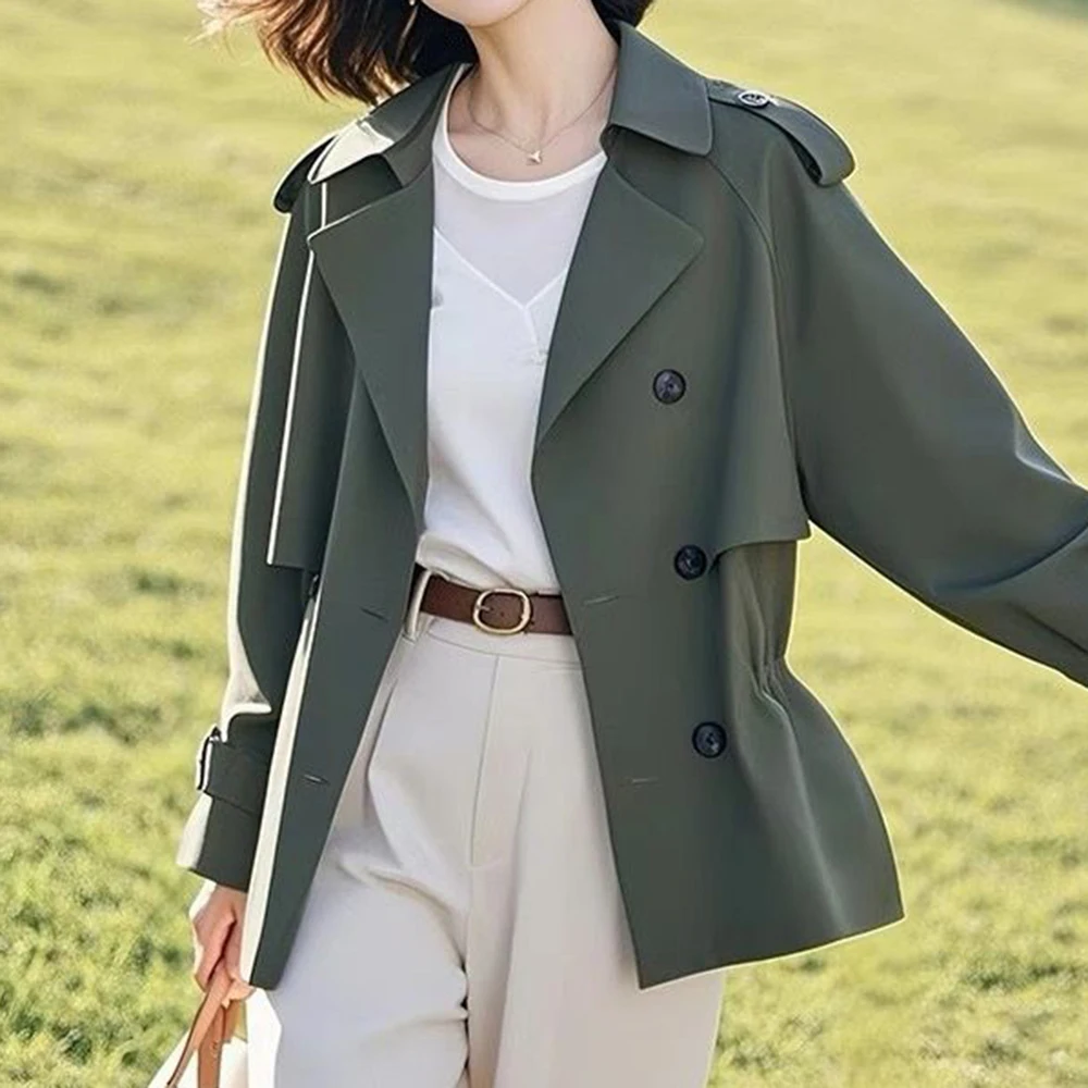 Fashion short simple trench coat small man 2025 spring and autumn temperament British spring and autumn new waist casual coat