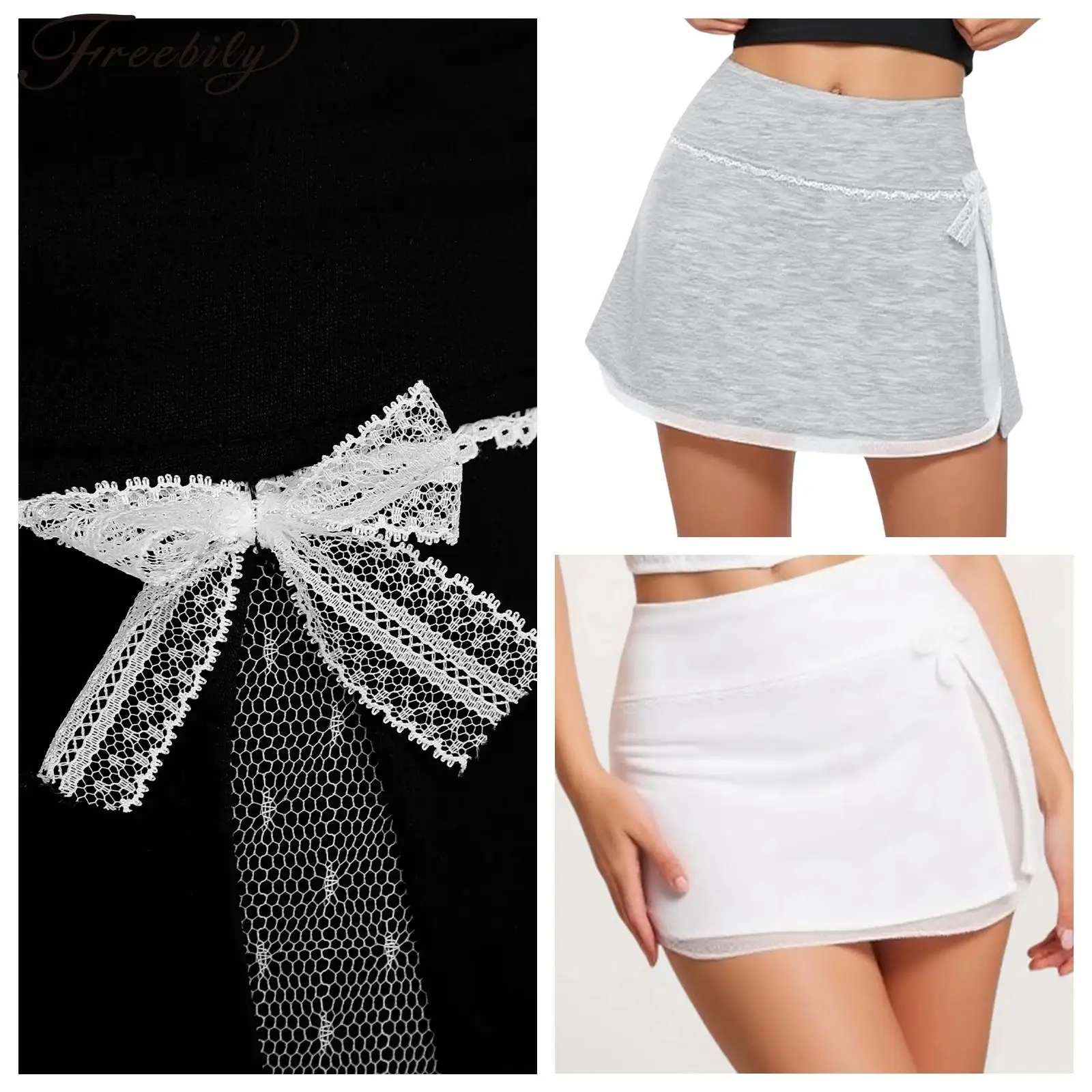 Minifaldas de encaje de estilo pijo para mujer, falda a la cadera con lazo para fiesta, uso diario, falda acampanada con lazo japonés