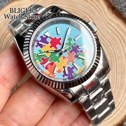 BLIGER 36mm 39mm NH35A PT5000 Mechanical Watch For Men Puzzle Printing Dial Polished Center Link Bracelet Sapphire Glass Montres