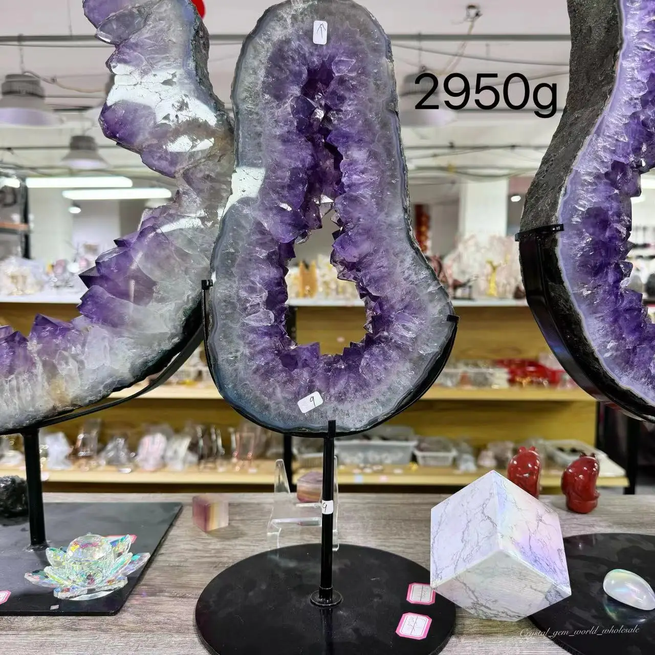 1 set Natural Large Amethyst Agate Geode Portal With Stand Purple Druzy Healing Crystal Metaphysical Energy  Home Decoration