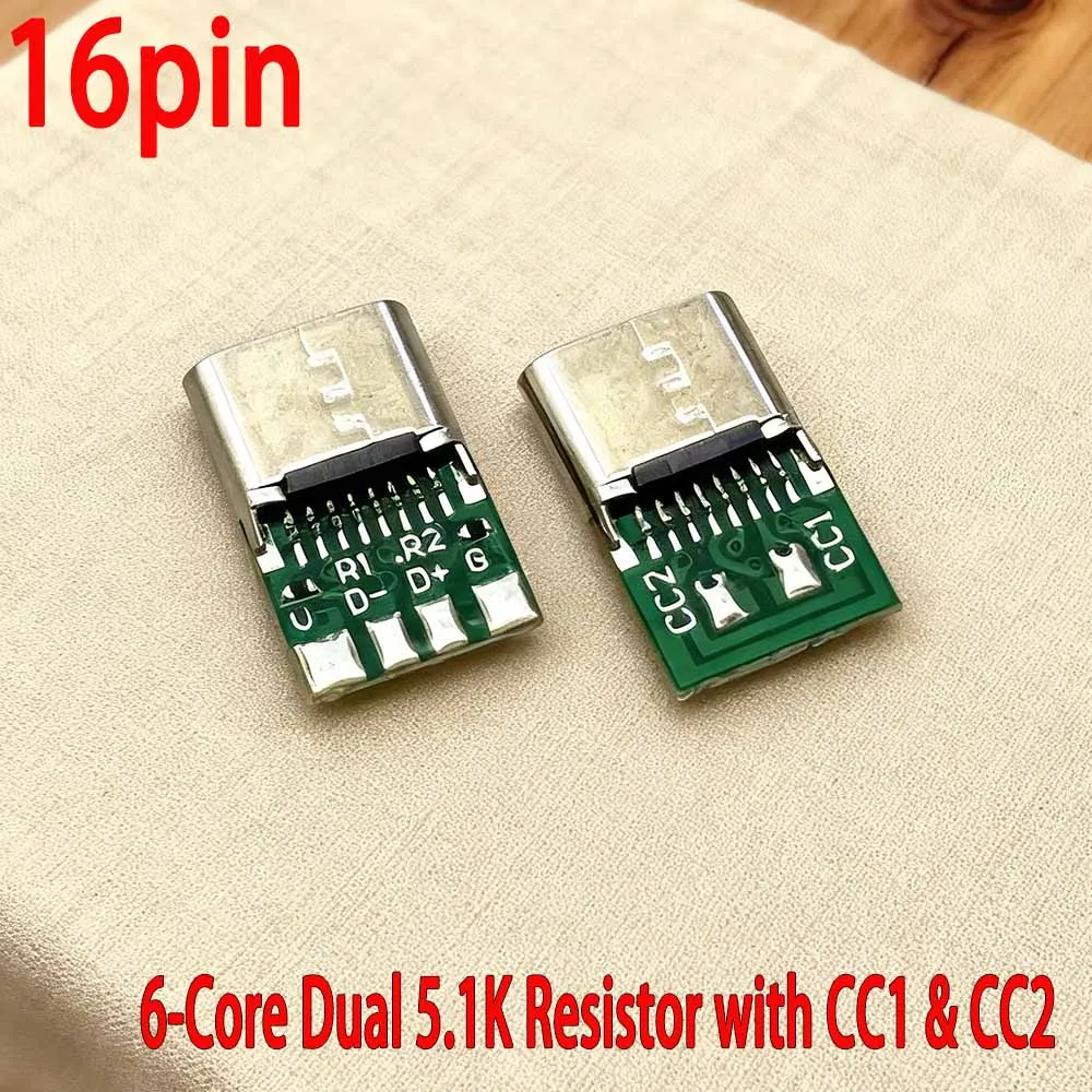 USB 3.1 Typ-C Anschluss 14/16-Pin Buchse 4-Pin Adapter für Lötkabel 6 Lötstellen mit CC1 CC2 USB-C Buchse – Detail 1