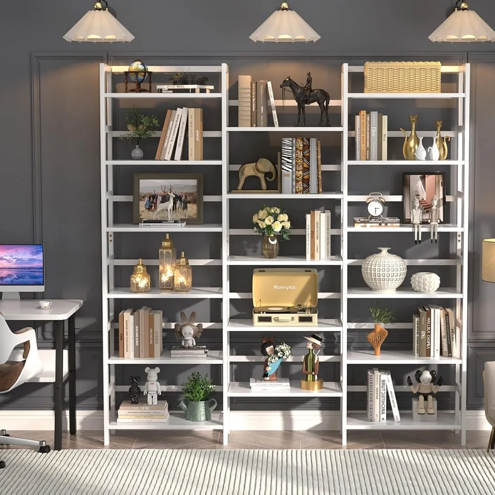 Drievoudige Brede 6-Tier Bamboe Boekenplank, 6ft Hoge Boekenkast Met 17 Open Displayplanken, Super Grote Vrijstaande Boekenplank