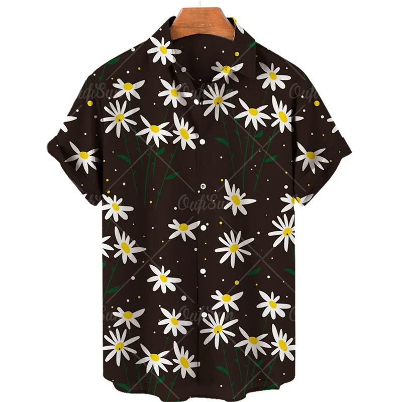 Flower Pattern Design Printed Lapel Shirts For Men And Women Seaside Beach Casual Short Sleeve Button-Down Shirts Fashion Lapel