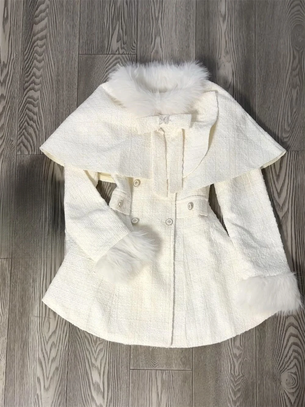 

Kawaii Lolita Coat Women Casual Long Sleeve Fuax Fur Sweet Elegant Shawl Coat Bow Button Japanese Outwear Y2k Winter Warm