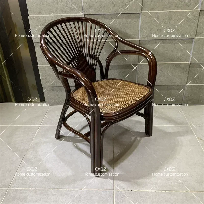 Natural Rattan Chair Set 3 Piece Living Room Balcony Table and Chairs Combination Terrace Furniture 5 Piece Set with Backrest