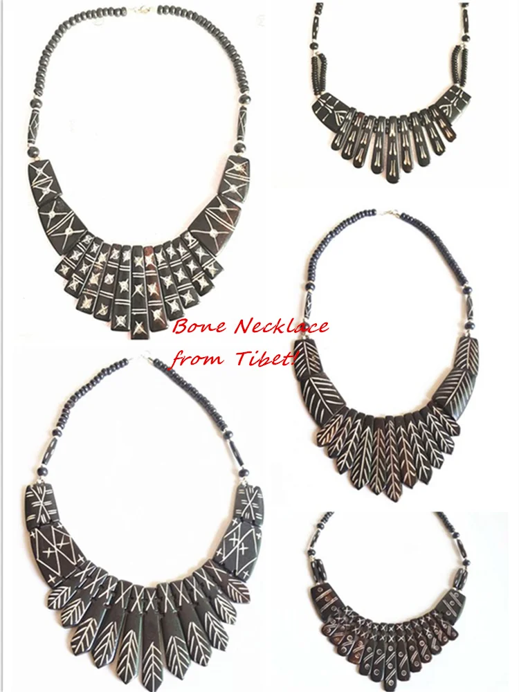 Tibetan Hand Carved Totem Amulet Statement Big Necklace Tibet Yak Bone Necklace Multi Designs TNL431