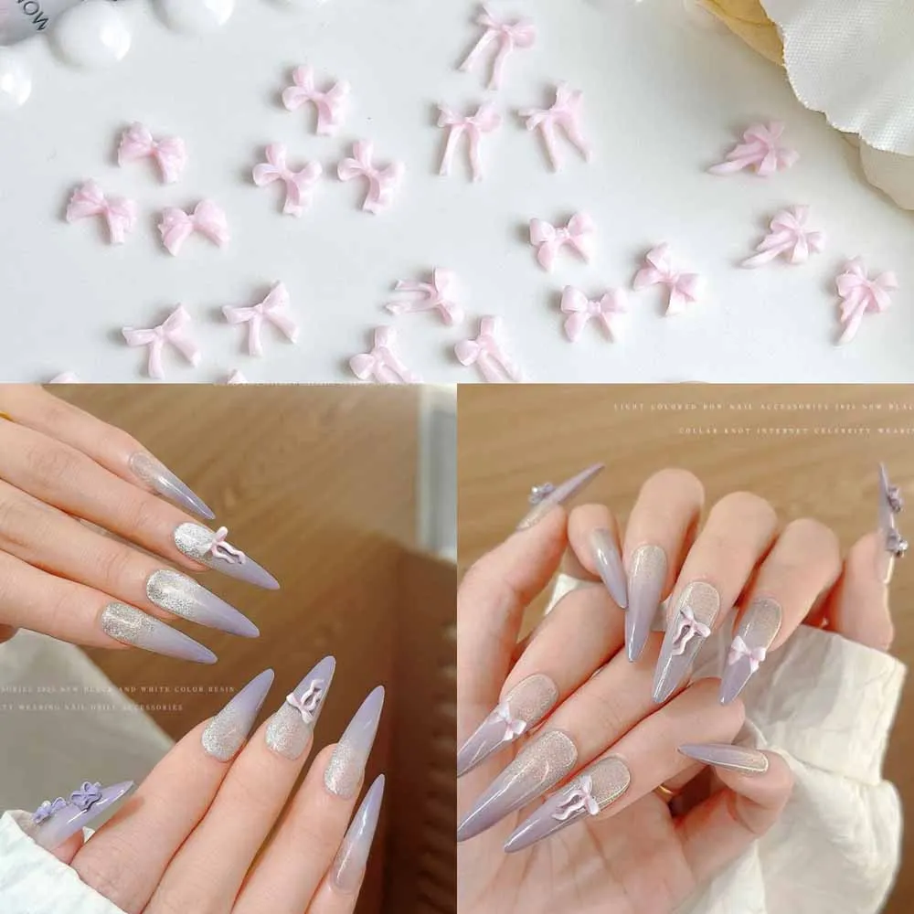100 pièces rose mixte résine nœud papillon Y2K Nail Art breloques en vrac 3D ruban nœud papillon Nail Art décoration bricolage fournitures