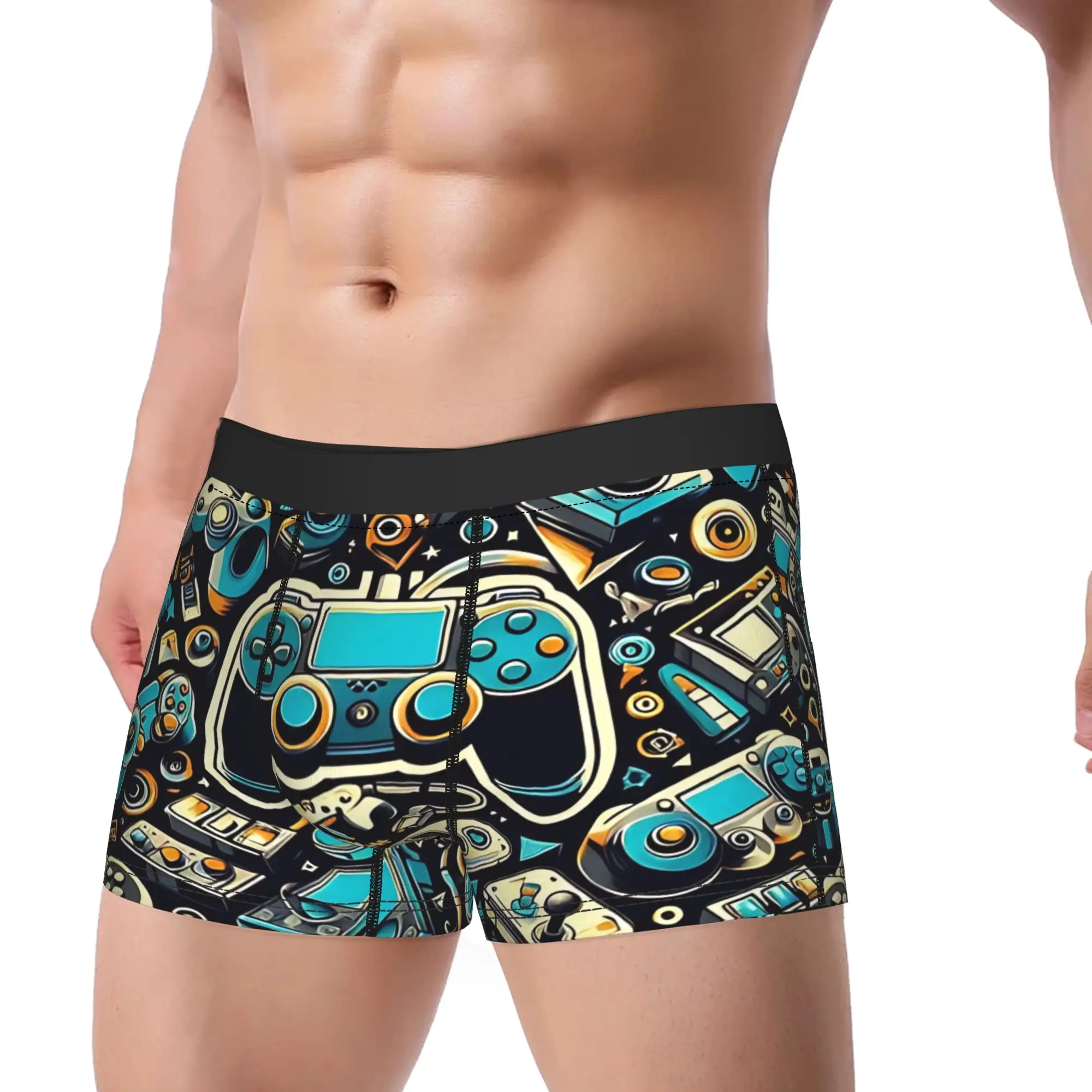 Console Gaming Pattern Underwear  Male Shorts Briefs Elastic Boxershorts Quality Customs Plus Size Underpants