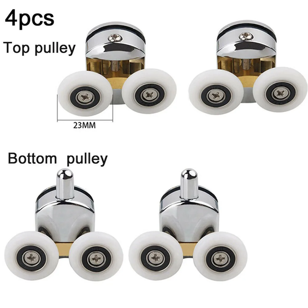 Adjustable Top Rollers  Spring Loaded Bottom Rollers  Zinc Alloy Double Shower Door Rollers  Suitable for 23mm Wheels