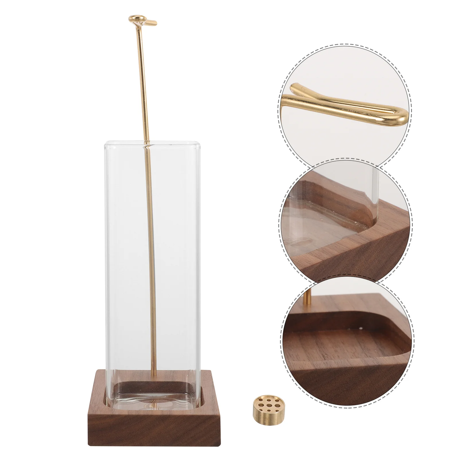 

Wooden Hanging Incense Holder Glass Brass Rust Resistant Removable Base Practical Ash Collector Japanese Incense Holder