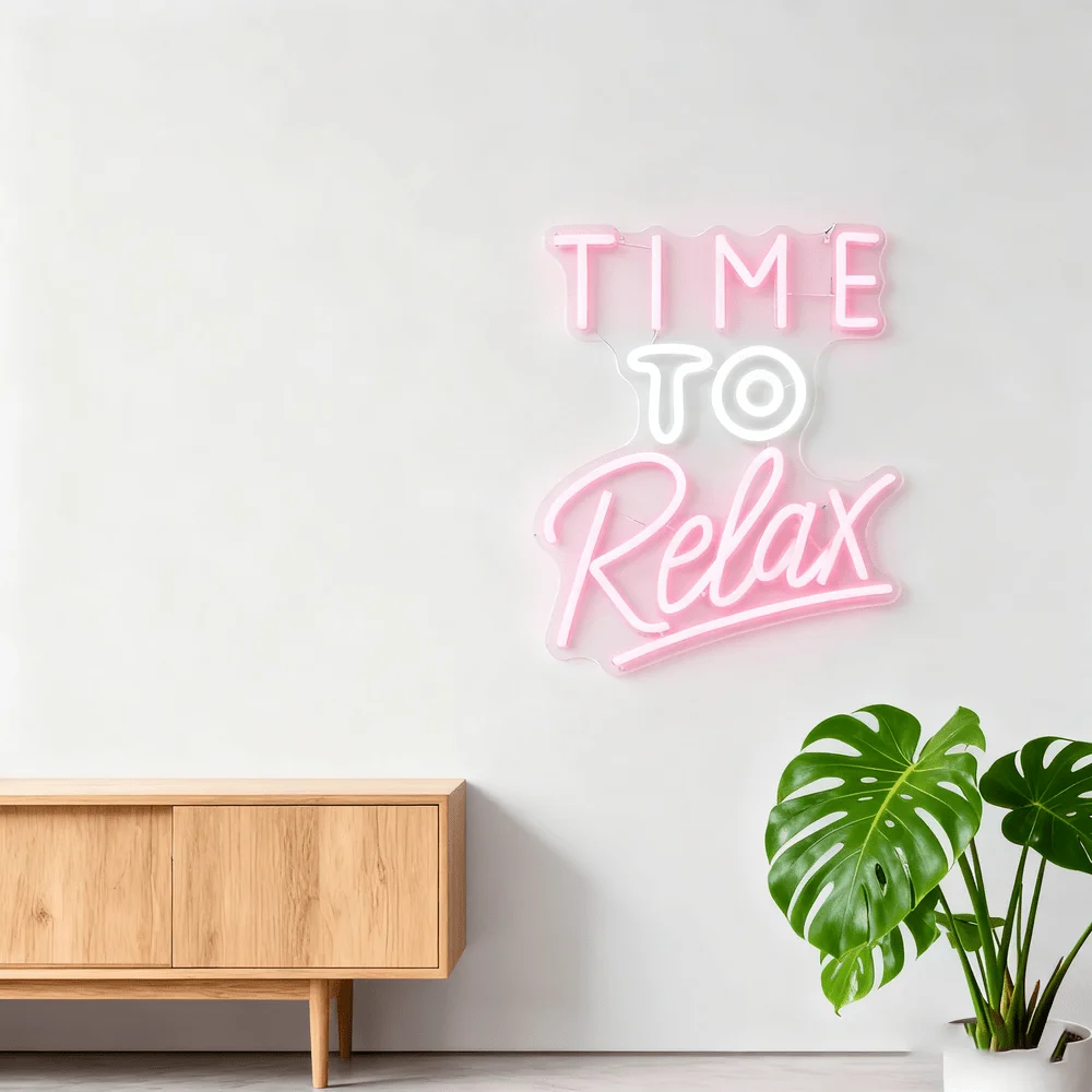 Time To Relax Neon Sign LED Light Pink Retro Acrylic Wall Art Sign for Home Bar Game Room Decor Aesthetic Night Light Gift