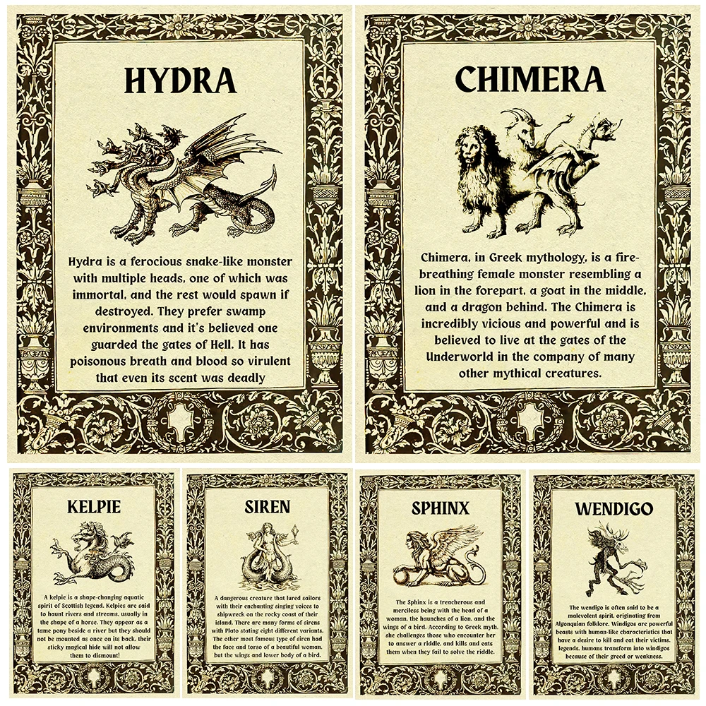 

Griffin,Hydra,Chimera,Banshee,Basilisk,Magic Animal Wall Art Canvas Painting,Mythical Creature Art Poster And Print Home Decor