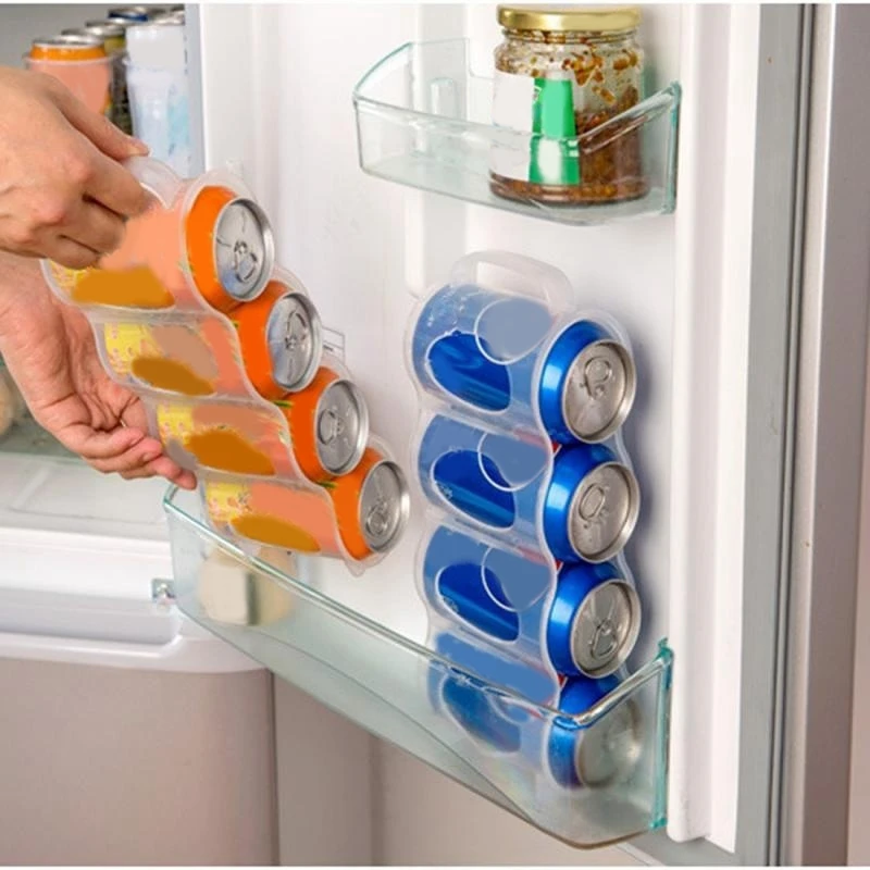 5Piece 4 Compartments Refrigerator Beverage Can Storage Box Transparent With Handles Plastic