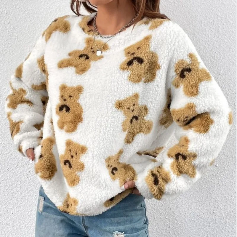 

Kawaii Свитер 2023, весенние новые милые джемперы с медведем, топы Harajuku, корейская мода, повседневные пуловеры с круглым вырезом и длинными рукавами, топы Y2k