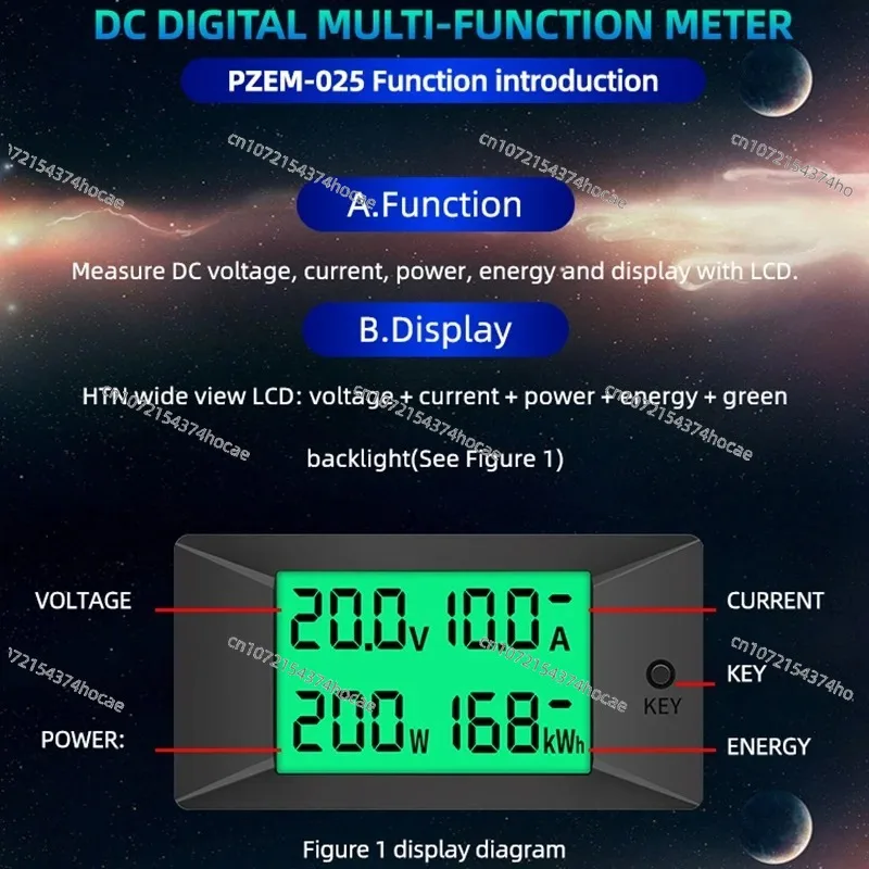 A04I PZEM-025 DC Digital Battery Tester Bidirectional Ammeter Voltmeter Power Energy Watt Meter 300v 50A