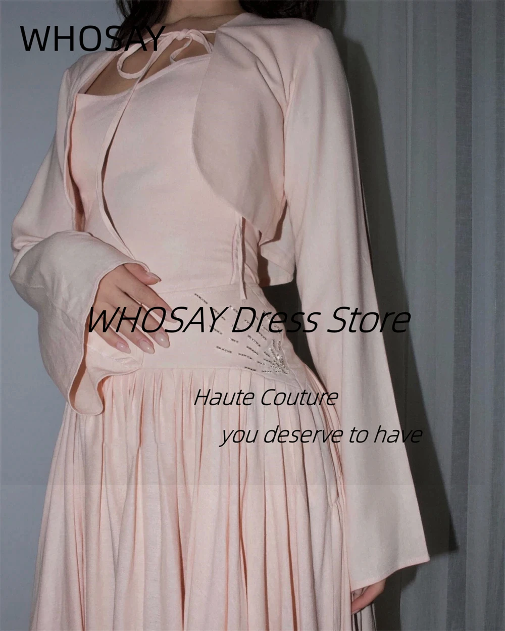 WHOSAY Robes De Soirée Customized Saudi Party Women Wear Long Sleeves Prom Dresses Beading Sash Wedding Banquet Evening Gowns