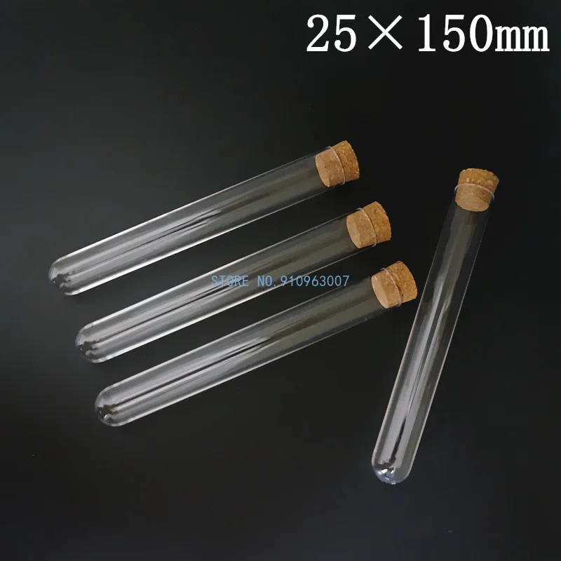 Lab Clear Plastic Test Tube With Cork Cap Stopper Round Bottom Laboratory Or Wedding favours Spice Tube Length 60mm To 180mm