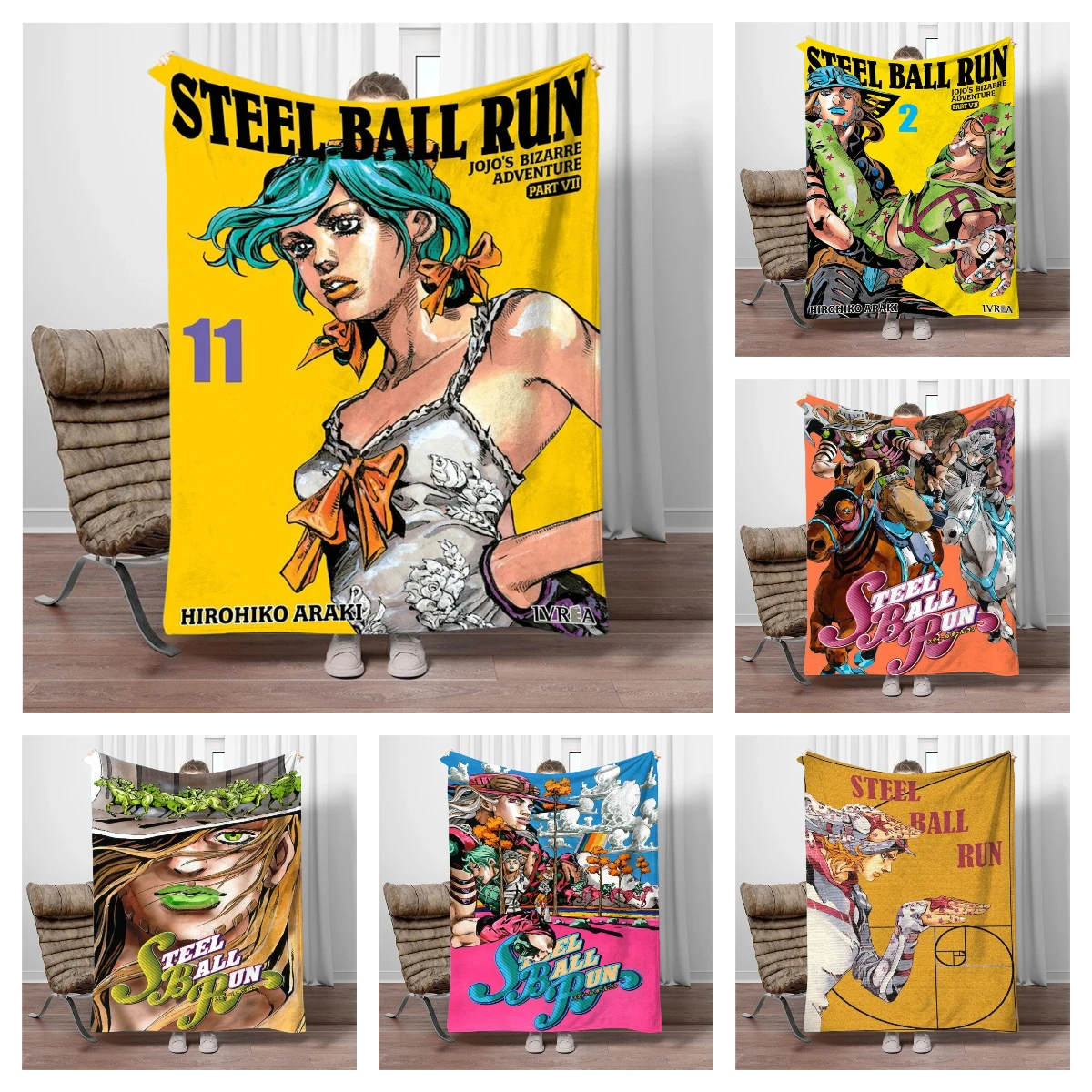 Japanese Anime Steel-Ball-Run Flannel Blanket Soft Warm Throw Blanket Nap Blanket For Sofa Office Bed Office Camping Travelling