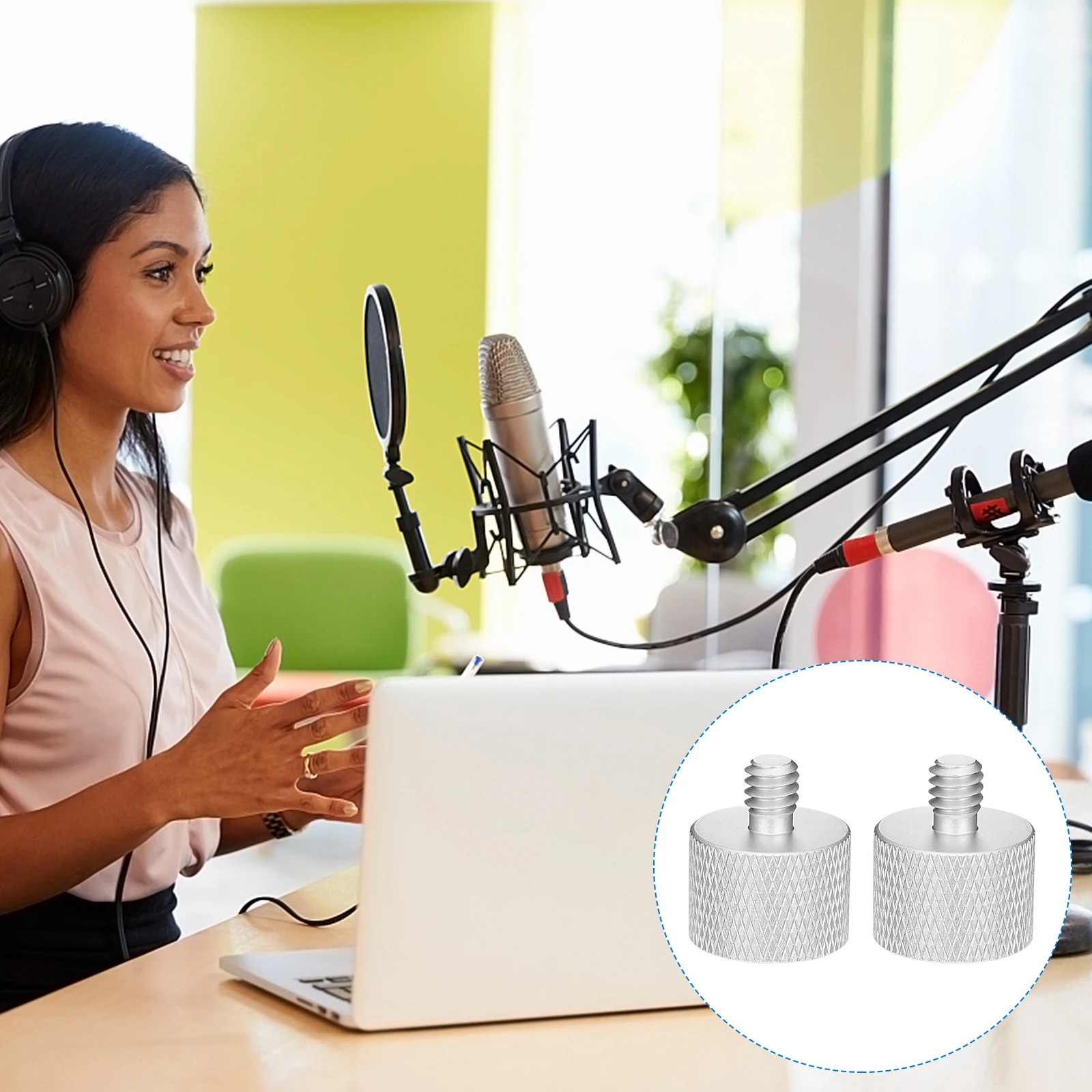 

2 Pcs Screw Adapter Transfer Stylish Microphone Stand Thread Replacement Silver Metal
