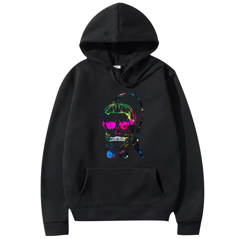 

Born This Way Neon Paint Skull Sticker hoodie men women vintage Long sleeve streetwear print Graphics oversized hoodie unisex