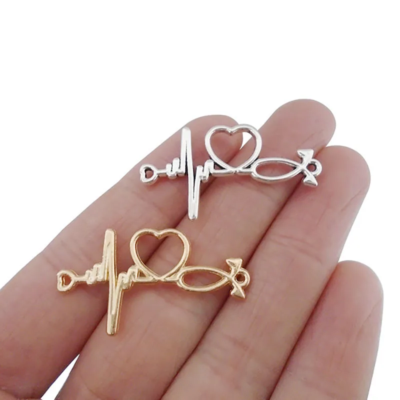 20 x Antique Gold Color 2 Sided Stethoscope Heartbeat Connectors Charm Pendants For Bracelets Jewelry Making Finding Accessories