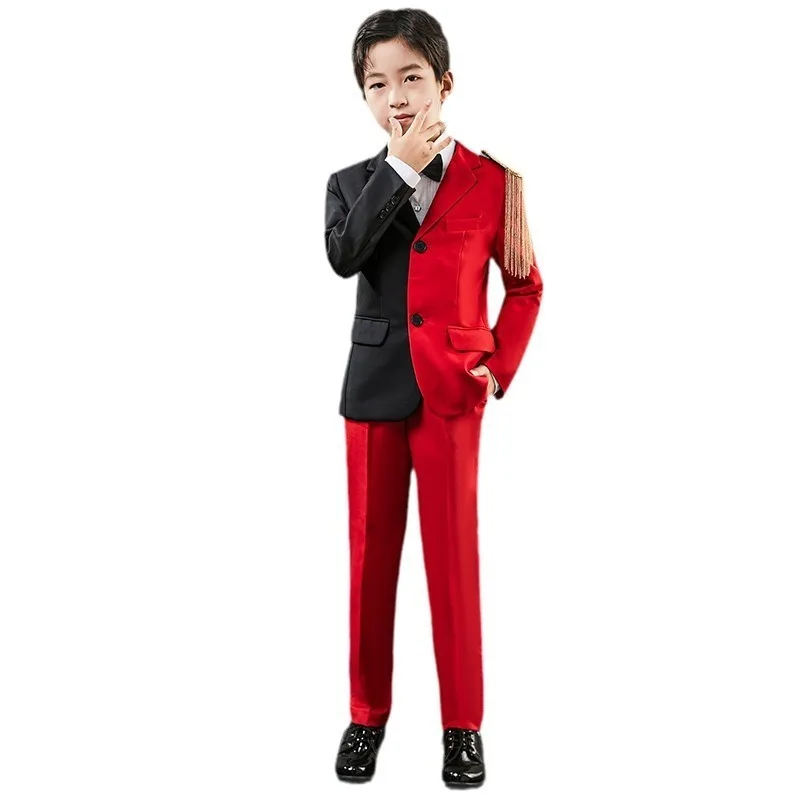 

Men Suit Child Color-blocking Suit Covers Flower Girl Boys' Dresses Small Suits Compere Piano Performance Chorus Costumes