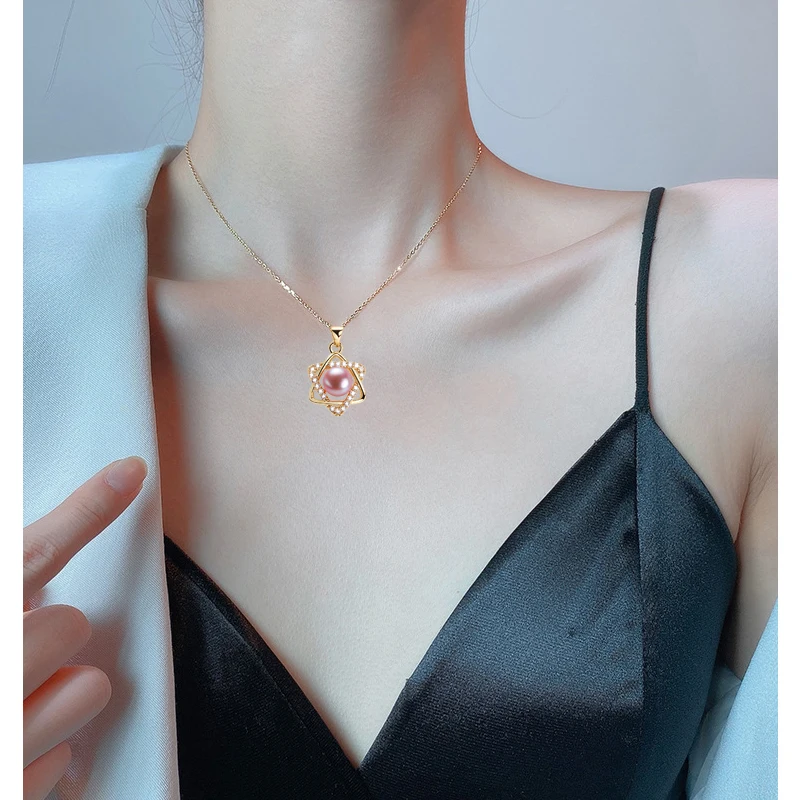 ZHBORUIN Hexagram Star Pearl จี้ 100% สร้อยคอไข่มุกธรรมชาติแท้ 925 เงินและทองชุบเครื่องประดับอุปกรณ์เสริมผู้หญิง