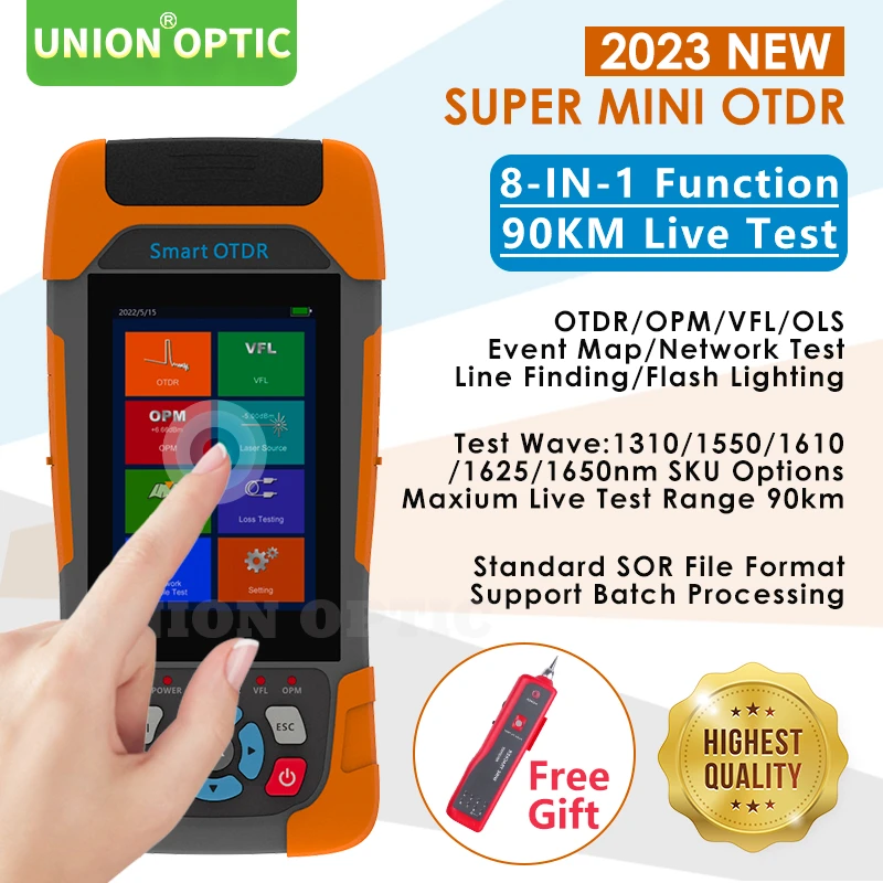 

Good Quality Active Fiber Reflectometer Mini OTDR 1310/1550/1610/1625/1650nm 24/22db Live Test VFL OLS OPM Event Map Ethernet