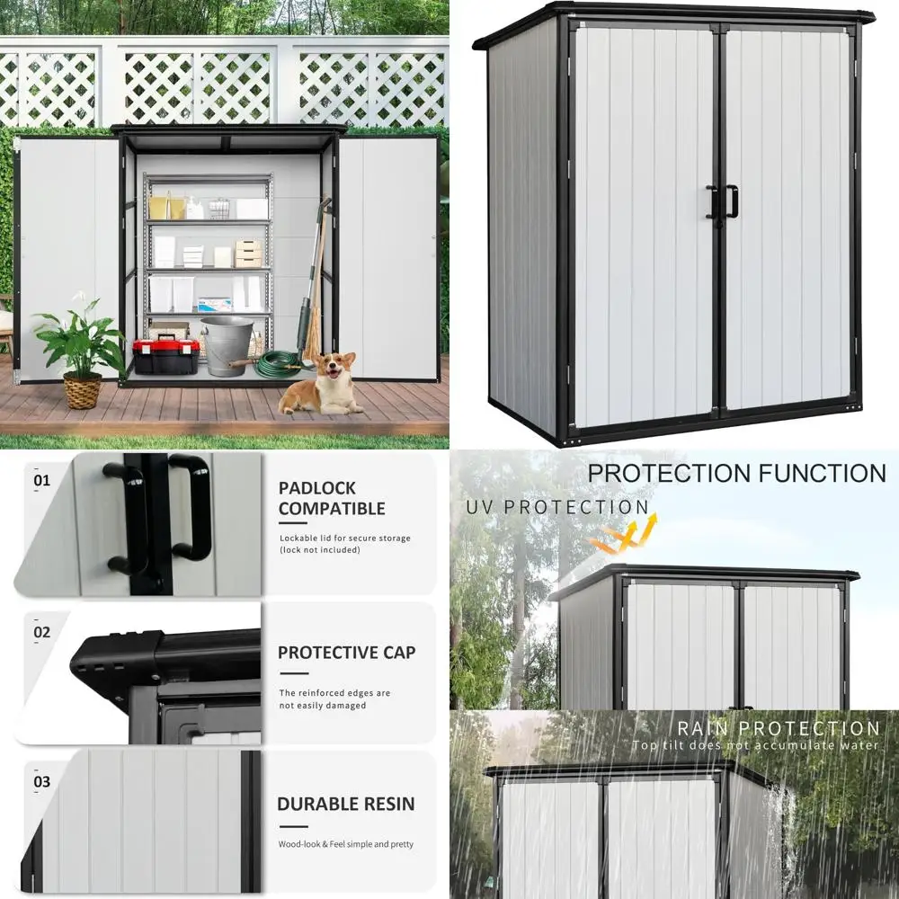 

Outdoor Storage Shed - 5x3ft Resin Cabinet with Lockable Doors for Bikes, Patio, Tools, and More - Weatherproof and Durable