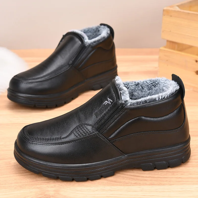 Herren-Winterstiefeletten mit Fleece-Futter, seitlichem Reißverschluss, rutschfester Sohle und Kunstlederobermaterial, warme und bequeme Alltagsschuhe für ältere Herren. – Detail 7