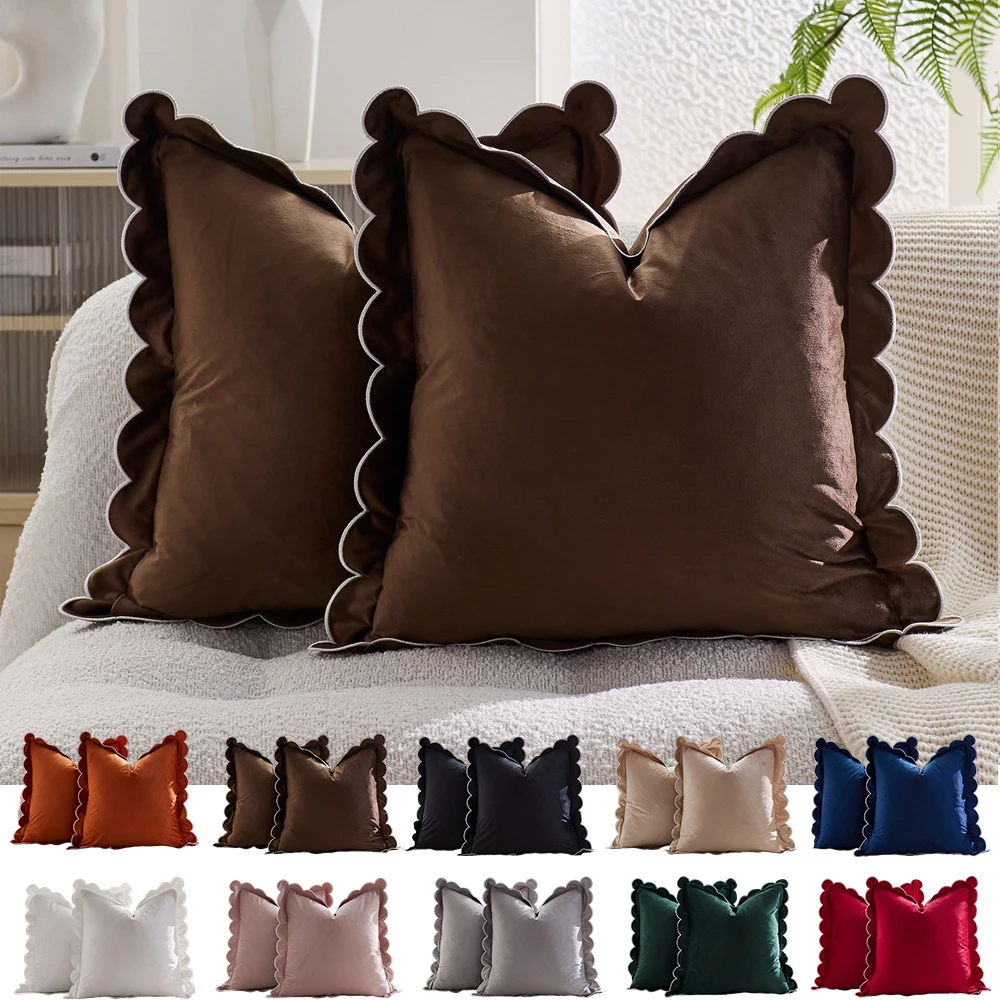 

Solid Color Velvet Fabric with Crescent-shaped Edge Cushion Cover 30x50 45x45cm Sofa Bed Decoration Classic Simple Pillowcases