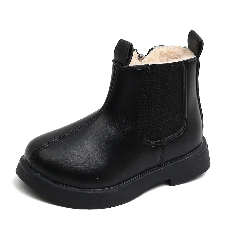 Botas gruesas de algodón para niño y niña, botines de nieve a la moda, cálidos y antideslizantes, estilo británico, estilo Chelsea, novedad