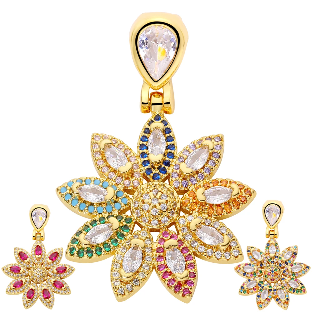 Juya 18K Gold Plated Rainbow Crystals Ballerina Flower Butterfly Charms For DIY Long Chains Sweater Pendant Jewelry Making