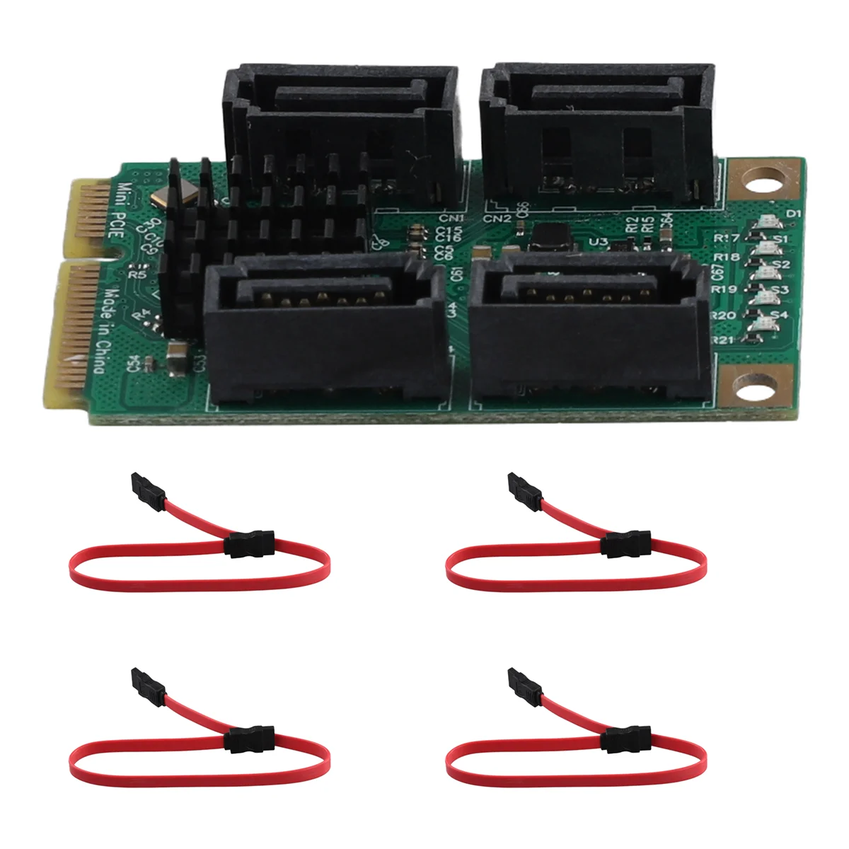 Adaptador de expansión PCIE a tarjeta de expansión SATA, MPCI-E de altura completa a interfaz SATA HDD Quad, tarjeta adaptadora para Synology