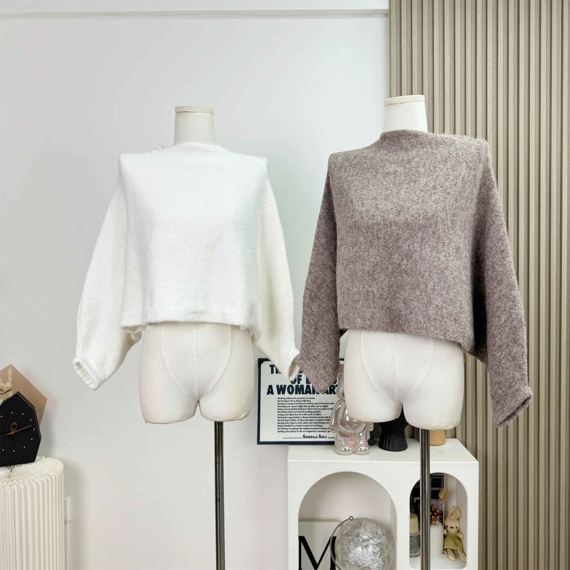 

Женский осенне-зимний шикарный свободный короткий свитер с круглым вырезом и длинными рукавами, женский однотонный удобный мягкий пуловер, джемпер, топ