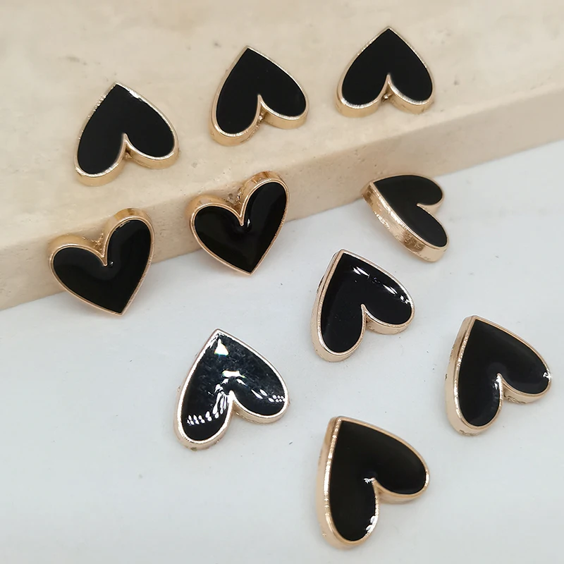 10MM Mini Black Gold Fashion Heart Buttons Of Clothing Wholesale Decor Small Button For Women Shirt Bloused Needlework Sewing