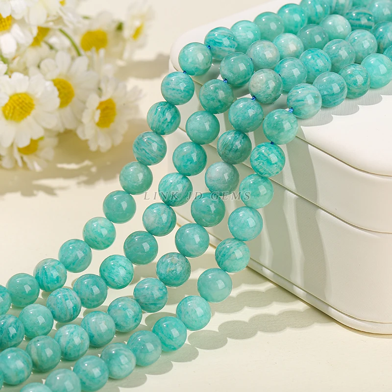Echte natürliche blau-grüne Amazonit-Perlen, rund, lose Spacer-Edelsteinperle für Schmuckherstellung, DIY-Armband, Halskette, Zubehör – Detail 6