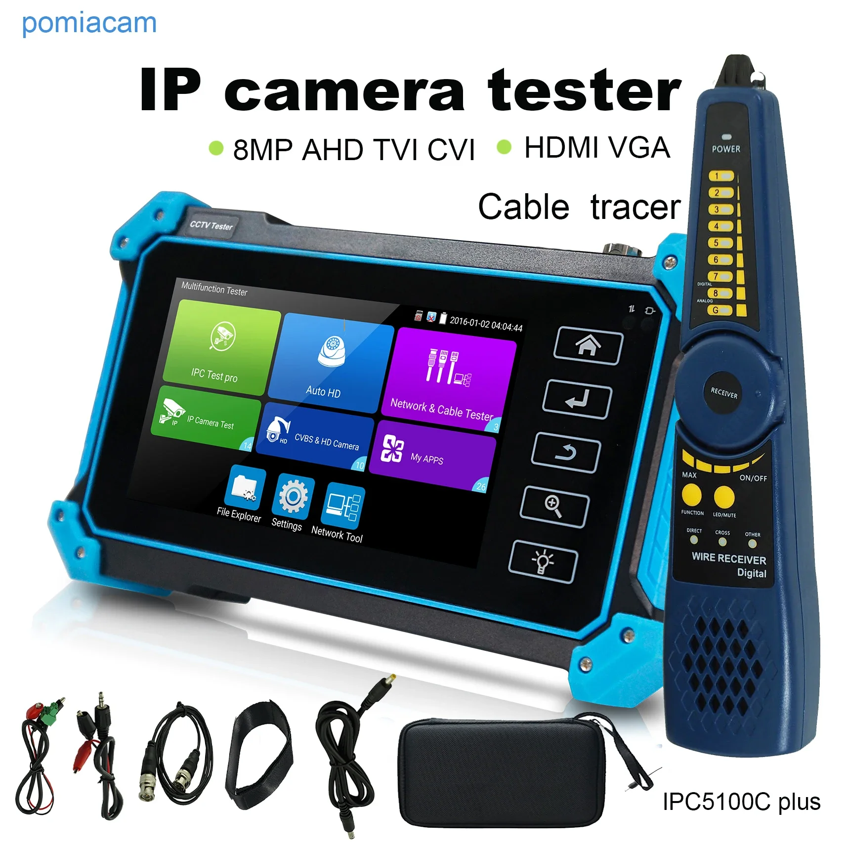 

Best IP CCTV Tester monitor 5 IN 1 WANGLU New IPC5100C Plus 4K IP 8MP CVI TVI AHD Analog VGA HDMI input with cable tracer POE