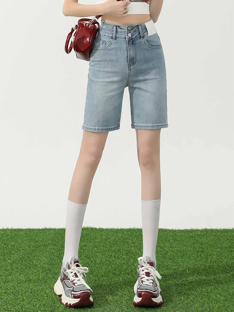 

Summer Women's Denim Pants High Waist Knee Length Jean Shorts Y2K 2000s American Cowboy High Quality Coquette Gyaru Harajuku