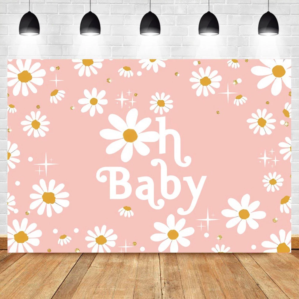 Baby Girls 1st Birthday Backdrop Boho Rainbow Colorful Daisy Peace Love Cake Smash Kid Party Decor Photography Background Banner