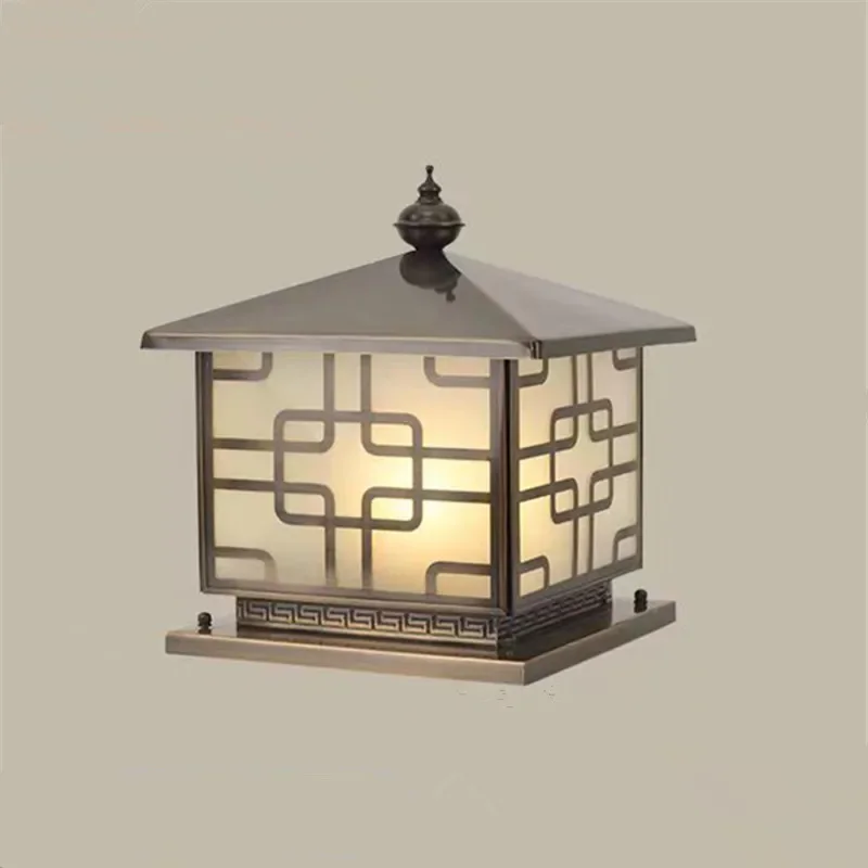 

TEMAR Outdoor Electricity Post Lamp Vintage Creative Chinese Brass Pillar Light LED Waterproof IP65 for Home Villa Courtyard