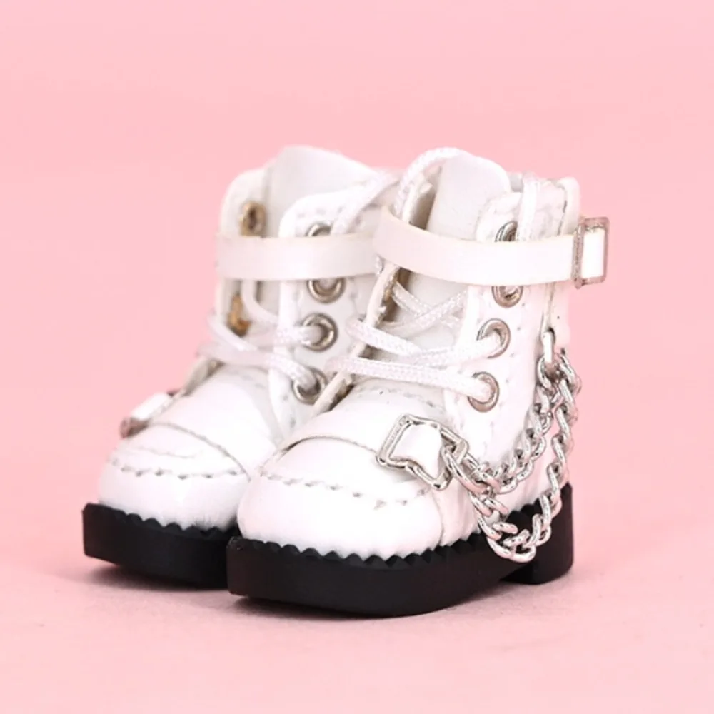 1 par de botas altas para muñeca Obitsu 11, cadena de Metal, tacón alto, zapatos de cuero para muñeca Bjd 1/12, botas informales de cuero PU 1/12 para muñeca Bjd