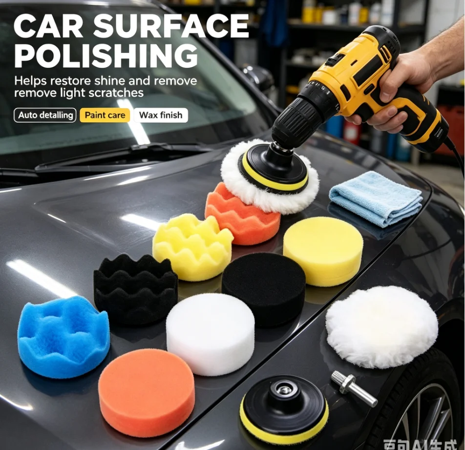 3/4/5'' Car Polishing Disc 11Pcs/Set Self-Adhesive Buffing Waxing Sponge Wool Wheel Polishing Pad For Car Polisher Drill Adapter