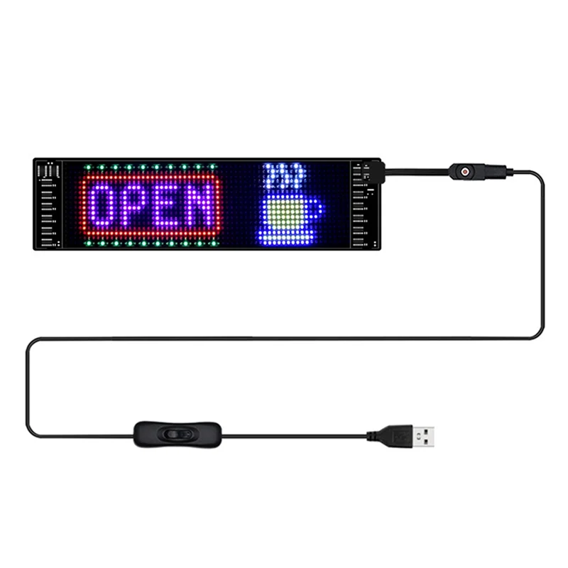 

B03B-пиксельная панель, светодиодная USB 5 В, 16X96, разрешение RGB, прокрутка текста, анимация для рекламы, автомобиля, дома, 9,2X 37,2 см