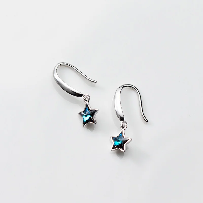 RYJU 925 Sterling Silver Single Cute Sweet Star Earrings for Women's Blue Crystal Elegant Earrings Fashion Trend Jewelry Gifts